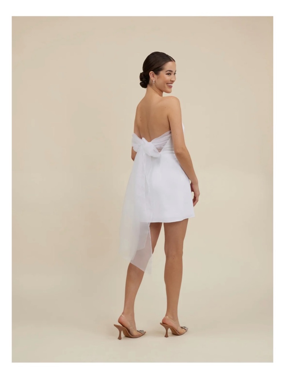 Park & Fifth White Strapless Mini Dress with Sheer Bow Back